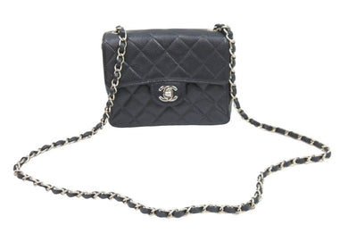 CHANEL シャネル ミニマトラッセ チェーンショルダーバッグ ココマーク 6番台 キャビアスキン ブラック シルバー 美品 中古 52267