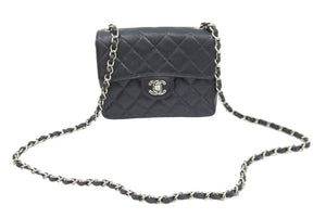 CHANEL シャネル ミニマトラッセ チェーンショルダーバッグ ココマーク 6番台 キャビアスキン ブラック シルバー 美品 中古 52267