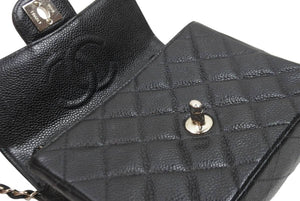 CHANEL シャネル ミニマトラッセ チェーンショルダーバッグ ココマーク 6番台 キャビアスキン ブラック シルバー 美品 中古 52267