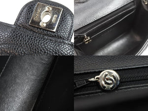 CHANEL シャネル ミニマトラッセ チェーンショルダーバッグ ココマーク 6番台 キャビアスキン ブラック シルバー 美品 中古 52267