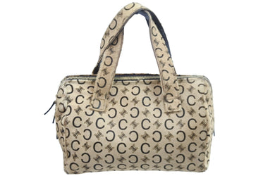 CELINE セリーヌ Cマカダム ハンドバッグ ミニボストンバッグ MC99/2 イタリア製 ハラコ レザー ベージュ ゴールド 美品 中古 52305