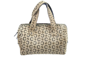 CELINE セリーヌ Cマカダム ハンドバッグ ミニボストンバッグ MC99/2 イタリア製 ハラコ レザー ベージュ ゴールド 美品 中古 52305