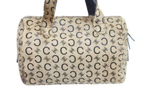 CELINE セリーヌ Cマカダム ハンドバッグ ミニボストンバッグ MC99/2 イタリア製 ハラコ レザー ベージュ ゴールド 美品 中古 52305