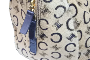 CELINE セリーヌ Cマカダム ハンドバッグ ミニボストンバッグ MC99/2 イタリア製 ハラコ レザー ベージュ ゴールド 美品 中古 52305