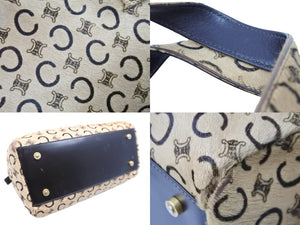 CELINE セリーヌ Cマカダム ハンドバッグ ミニボストンバッグ MC99/2 イタリア製 ハラコ レザー ベージュ ゴールド 美品 中古 52305