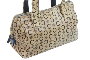 極美品 CELINE セリーヌ ハンドバッグ ミニボストンバッグ Cマカダム ヴィンテージ MC99/2 ハラコ ベージュ ゴールド 中古 52306