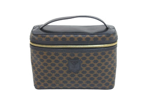 CELINE セリーヌ ポーチ バニティバック マカダム MC97/2 PVC レザー ブラック ブラウン ゴールド金具 美品 中古 52319