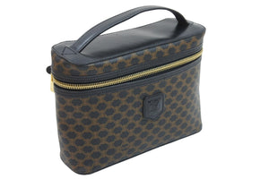 CELINE セリーヌ ポーチ バニティバック マカダム MC97/2 PVC レザー ブラック ブラウン ゴールド金具 美品 中古 52319