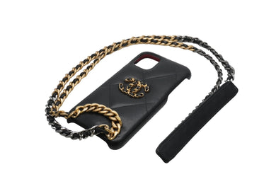 CHANEL シャネル スマホケース チェーンショルダー カーフスキン 30番台 ゴールド×シルバー金具 美品 中古 52340