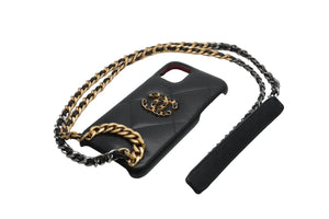 CHANEL シャネル スマホケース チェーンショルダー カーフスキン 30番台 ゴールド×シルバー金具 美品 中古 52340