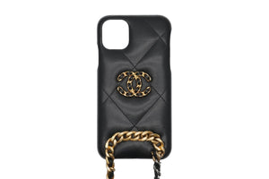 CHANEL シャネル スマホケース チェーンショルダー カーフスキン 30番台 ゴールド×シルバー金具 美品 中古 52340