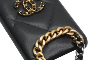 CHANEL シャネル スマホケース チェーンショルダー カーフスキン 30番台 ゴールド×シルバー金具 美品 中古 52340