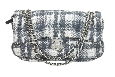 CHANEL シャネル ショルダーバッグ 18番台 2014 ツイード柄 チェーンショルダー グレー ナイロン シルバー金具 美品 中古 52341