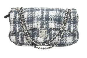 CHANEL シャネル ショルダーバッグ 18番台 2014 ツイード柄 チェーンショルダー グレー ナイロン シルバー金具 美品 中古 52341