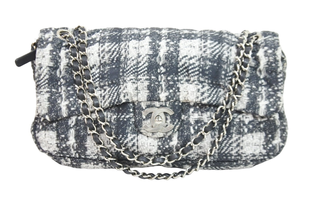 CHANEL シャネル ショルダーバッグ 18番台 2014 ツイード柄 チェーンショルダー グレー ナイロン シルバー金具 美品 中古 52341