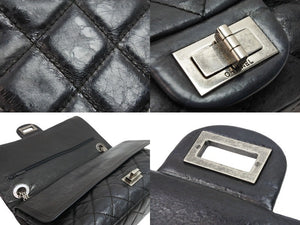 CHANEL シャネル ショルダーバッグ 2.55ハンドバッグ チェーンショルダー 11番台 ブラック レザー シルバー金具 美品 中古 52357