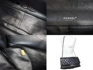 CHANEL シャネル ショルダーバッグ 2.55ハンドバッグ チェーンショルダー 11番台 ブラック レザー シルバー金具 美品 中古 52357