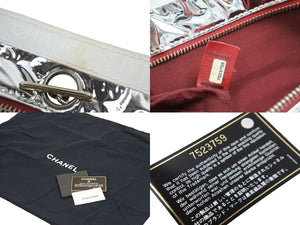 CHANEL シャネル No.5 チェーントートバッグ ハンドバッグ 7番台 キャンバス レザー ホワイト シルバー レッド 美品 中古 52361
