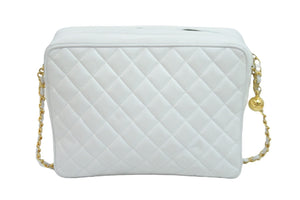 Chanel シャネル チェーンショルダーバッグ キャビアスキン ホワイト ゴールド 2番台 極美品 中古 52363