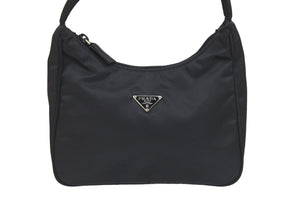PRADA プラダ ハンドバッグ ブラック ナイロン MV519 シルバー金具 三角プレート 美品 中古 52374 正規品