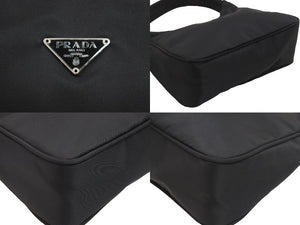 PRADA プラダ ハンドバッグ ブラック ナイロン MV519 シルバー金具 三角プレート 美品 中古 52374 正規品
