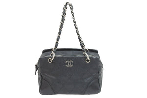 CHANEL シャネル ココマーク チェーンショルダーバッグ ハンドバッグ 10番台 キャビアスキン ブラック シルバー 美品 中古 52388