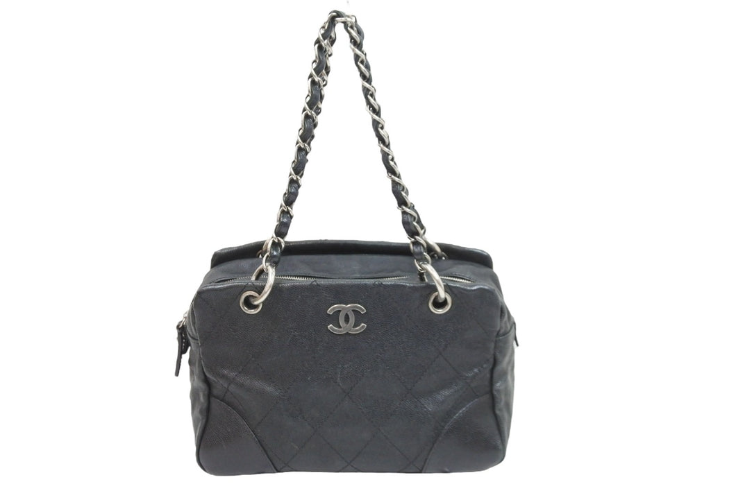 CHANEL シャネル ココマーク チェーンショルダーバッグ ハンドバッグ 10番台 キャビアスキン ブラック シルバー 美品 中古 52388