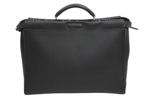 FENDI フェンディ ハンドバッグ ビジネスバッグ ピーカブー 7VA388 シルバー金具 ブラック セレリア レザー 美品 中古 52390