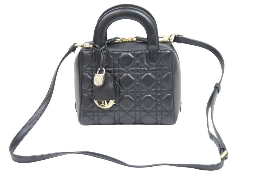Christian Dior クリスチャンディオール レディディオール ハンドバッグ ショルダーバッグ ブラック レザー 美品 中古 52403