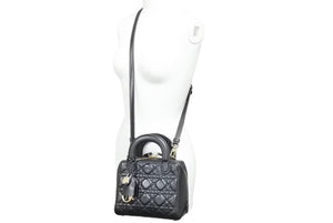 Christian Dior クリスチャンディオール レディディオール ハンドバッグ ショルダーバッグ ブラック レザー 美品 中古 52403