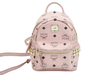 Load image into Gallery viewer, MCM エムシーエム ミニリュック デイパック ポーチ ヴィセトス スタッズ ピンク レザー ゴールド金具 美品 中古 52412