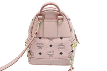 Load image into Gallery viewer, MCM エムシーエム ミニリュック デイパック ポーチ ヴィセトス スタッズ ピンク レザー ゴールド金具 美品 中古 52412