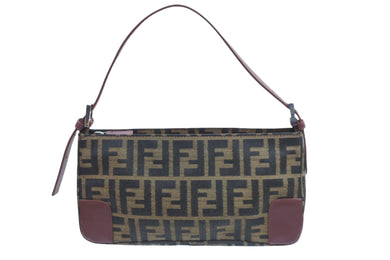 FENDI フェンディ ハンドバッグ ワンショルダー ズッカ ブラウン キャンバス レザー 8BR207 シルバー金具 美品 中古 52427