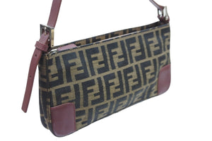 FENDI フェンディ ハンドバッグ ワンショルダー ズッカ ブラウン キャンバス レザー 8BR207 シルバー金具 美品 中古 52427