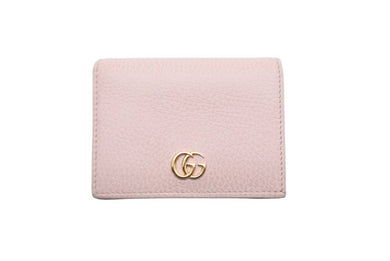 GUCCI グッチ 二つ折り財布 小銭入れ GGロゴ ピンク レザー イタリア製 ゴールド金具 美品 中古 52451 