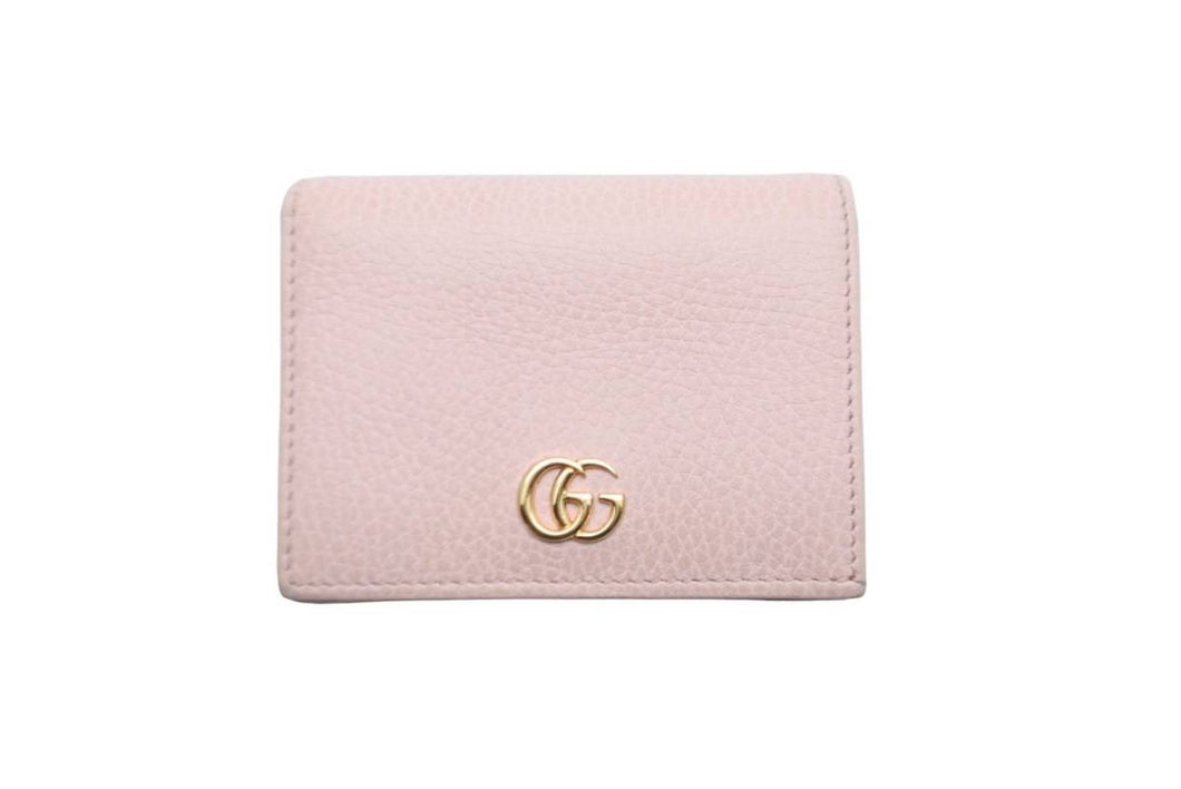 GUCCI グッチ 二つ折り財布 小銭入れ GGロゴ ピンク レザー イタリア製 ゴールド金具 美品 中古 52451 