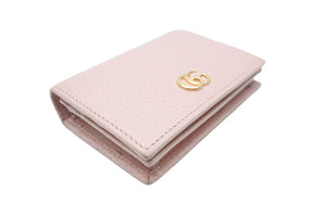 GUCCI グッチ 二つ折り財布 小銭入れ GGロゴ ピンク レザー イタリア製 ゴールド金具 美品 中古 52451 