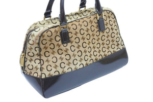 CELINE セリーヌ ハンドバッグ ミニボストンバッグ Cマカダム ヴィンテージ MC00/2 ハラコ ベージュ ゴールド 良品 中古 52470