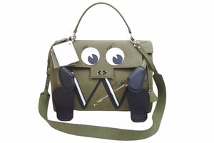 極美品 READY MADE レディメイド ハンドバッグ Dr. Woo 'Doll' トートバッグ カーキ コットン レザー シルバー金具 中古 52482