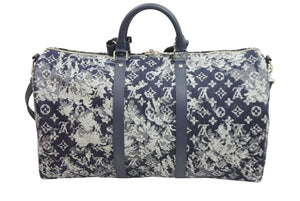 新品同様 LOUIS VUITTON ルイヴィトン モノグラム タペストリー キーポル 50 ボストンバッグ M57285 ネイビー 中古 52510