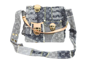 極美品 LouisVuitton ルイヴィトン パッチワーク ポスティ メッセンジャーバッグ M95375 モノグラムデニム グレー 中古 52521