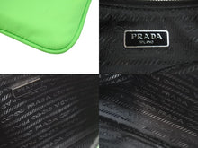 画像をギャラリービューアに読み込む, 極美品 PRADA プラダ ポーチ アクセサリーポーチ テスートポーチ グリーン トライアングルプレート 1NH545 シルバー金具 中古 52544