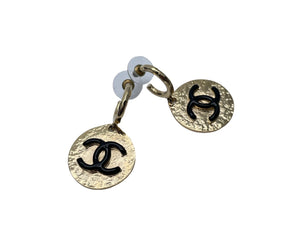 CHANEL シャネル メタルサークルピアス フープピアス ココマーク 22AW L22A刻印 ゴールド ブラック 7ｇ レディース 美品 中古 52548