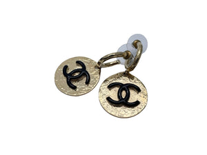 CHANEL シャネル メタルサークルピアス フープピアス ココマーク 22AW L22A刻印 ゴールド ブラック 7ｇ レディース 美品 中古 52548