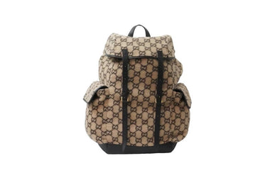 GUCCI グッチ リュックサック バックパック GG柄 598182 ウール レザー ベージュ ゴールド金具 美品 中古 52611 