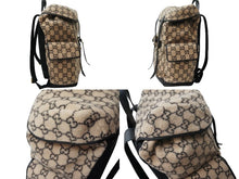 画像をギャラリービューアに読み込む, GUCCI グッチ リュックサック バックパック GG柄 598182 ウール レザー ベージュ ゴールド金具 美品 中古 52611 