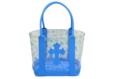 極美品 CHROME HEARTS クロムハーツ ハンドバッグ セメタリークロス クリア ミニバッグ ブルー レザー ビニール 中古 52615