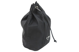 PRADA プラダ 巾着ポーチ NERO トライアングルロゴ ITALY製 テスート ブラック シルバー金具 美品 中古 52625