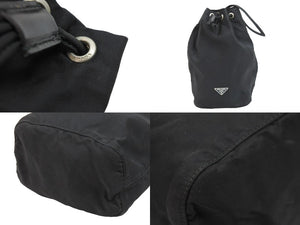 PRADA プラダ 巾着ポーチ NERO トライアングルロゴ ITALY製 テスート ブラック シルバー金具 美品 中古 52625
