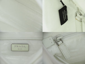 極美品 PRADA プラダ ショルダーバッグ re nylon 1BD953 ナイロン レザー ホワイト シルバー金具 中古 52639